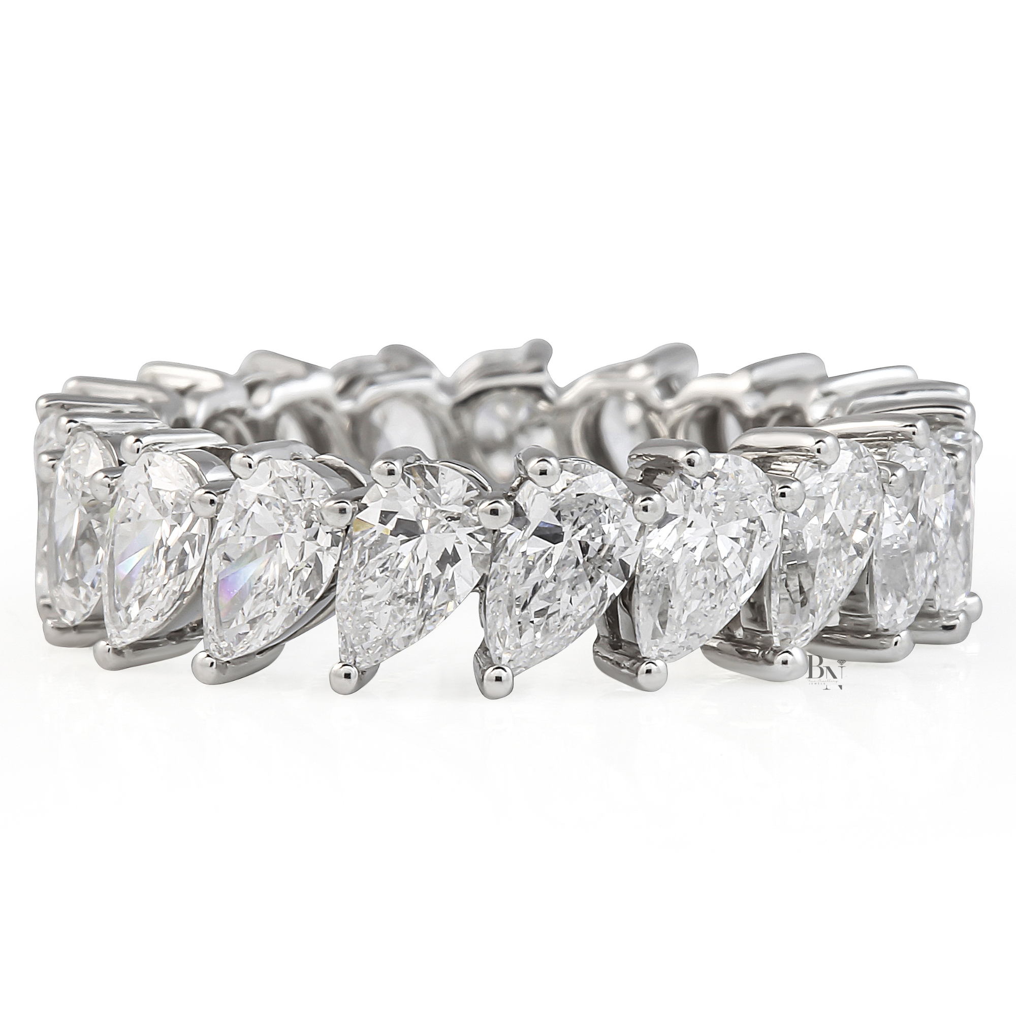 3.60ct Pear Lab Grown Diamond Eternity Band, Platinum Slanted Wedding Ring, 5.5mm Wide