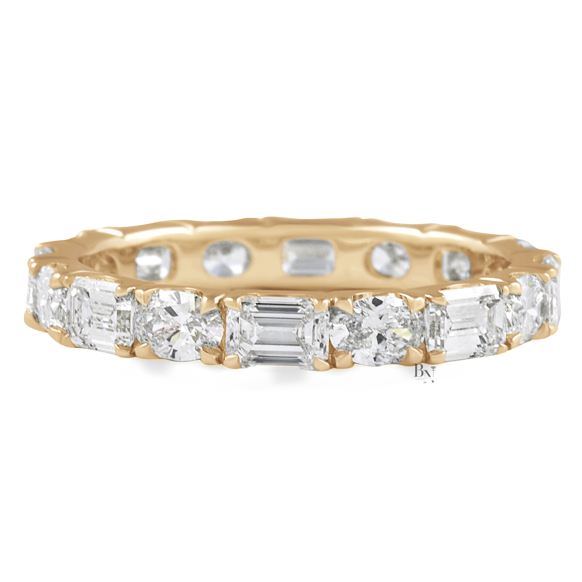 Alternating Oval and Emerald Lab Diamond Band, 2.00 CTW East West Eternity Ring