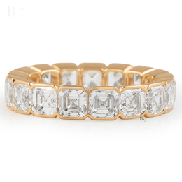 Asscher Cut Lab Diamond Eternity Band, 5.30 CTW Bezel Set Wedding Ring, 14K Gold