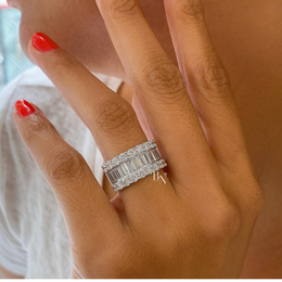 3.51ctw Baguette & Round Lab Grown Diamond Wedding Band, 10.6mm Wide Multi Row Statement Ring