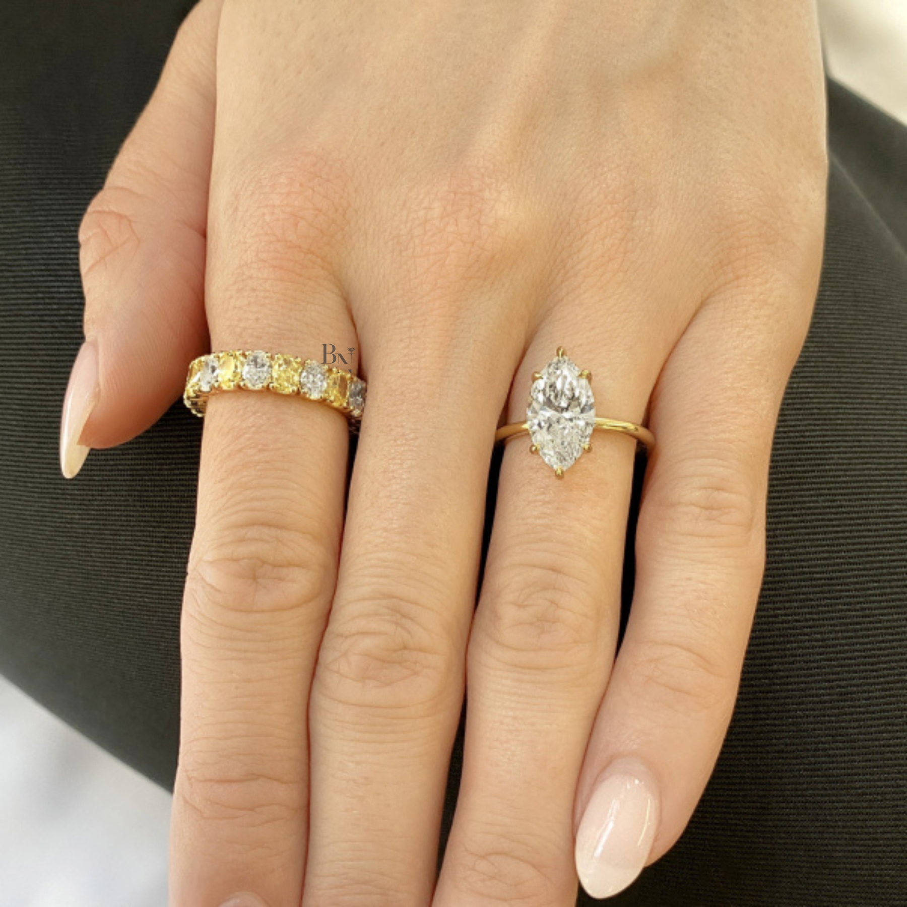 4.45ctw Alternating Oval Diamond Eternity Band, Fancy Yellow Lab Grown Wedding Ring, 14K Gold