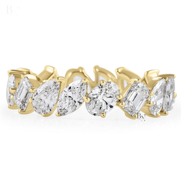 3.20ct Multi Shape Lab Grown Diamond Eternity Band, Mixed Cut Slanted Wedding Ring, 5mm