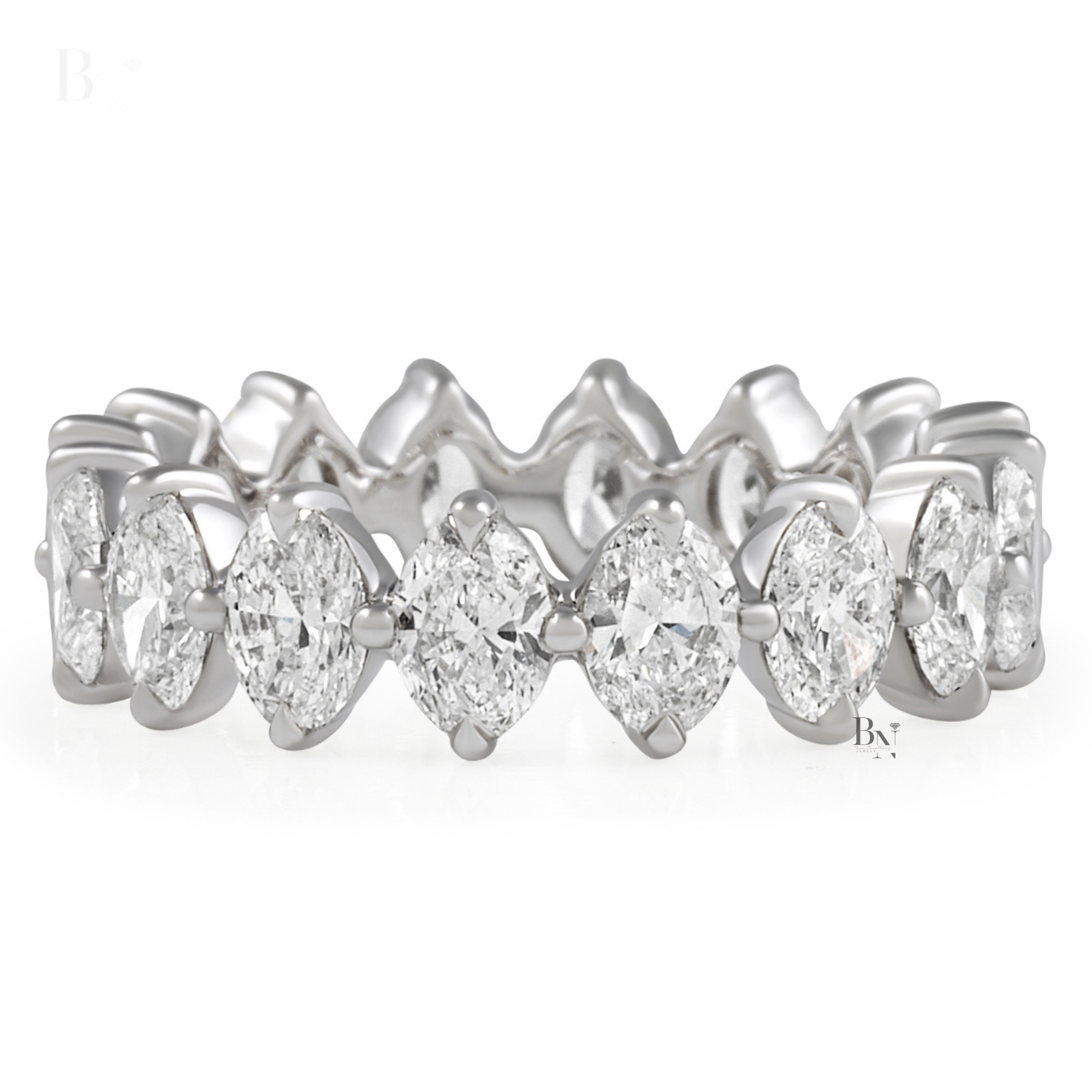 Oval Lab Diamond Eternity Band, 3.30 CTW Compass Prong Wedding Ring, 14K Gold Bridal Stacking Ring