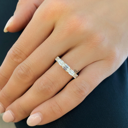 2.80ct East West Emerald Cut Eternity Band, Graduated Lab Diamond Wedding Ring, 14K Gold
