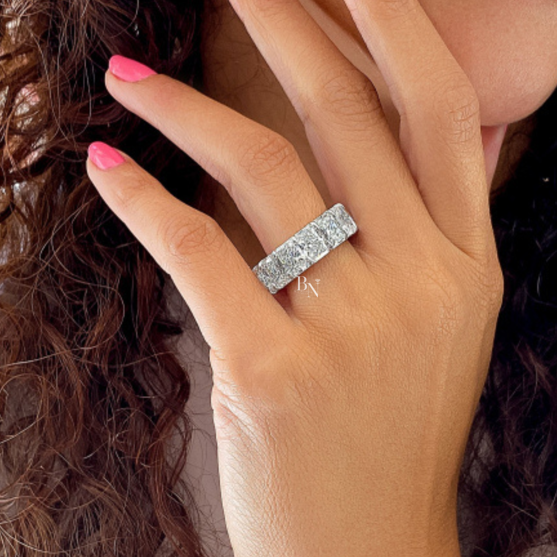 14.50ct Radiant Cut Eternity Band, Lab Grown Diamond Wedding Ring, 7.6mm Wide Chunky Statement