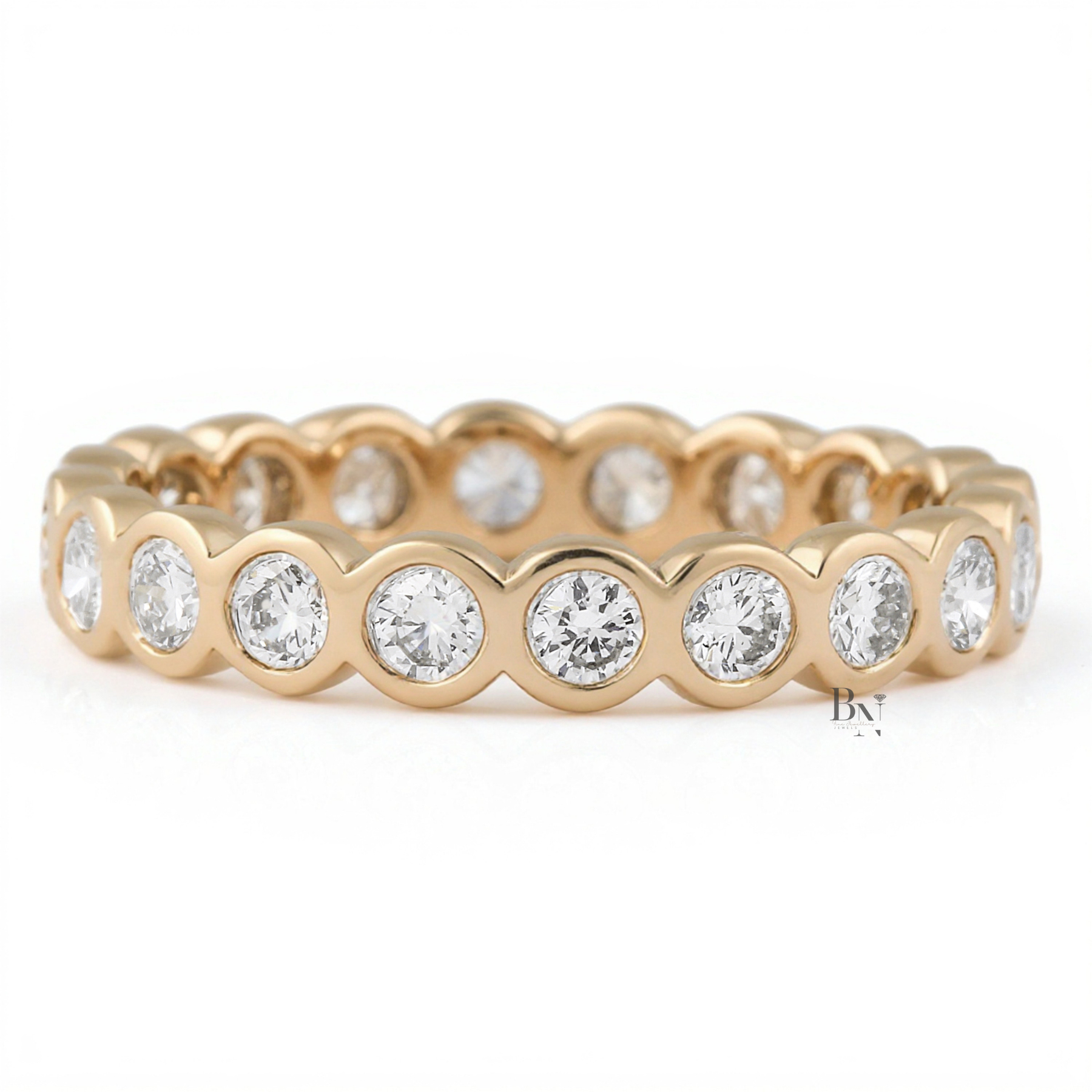 Bezel Set Lab Diamond Eternity Band, Full Round Cut Wedding Ring, 1.15CTW 3.4mm Modern Stacking Band
