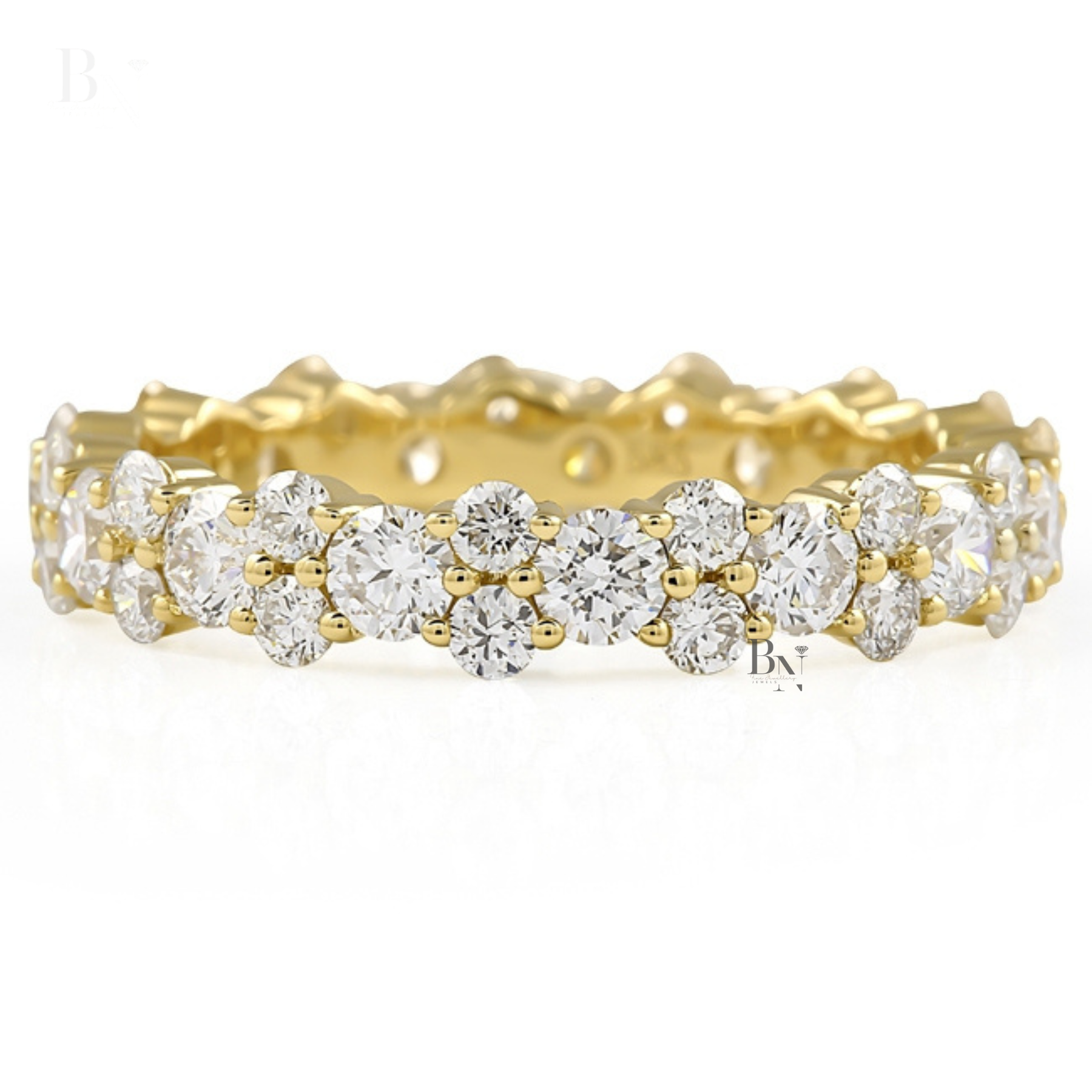 Round Brilliant Cut Lab Diamond Cluster Band, 1.87 CTW Full Eternity Wedding Ring, Solid Gold