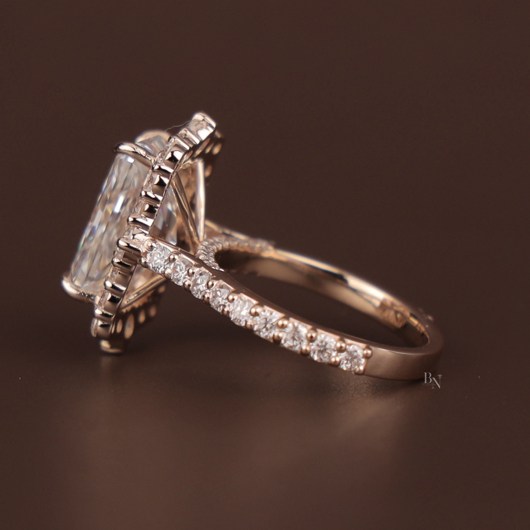 3.5ct Radiant Cut Lab Grown Diamond Engagement Ring | Hidden Halo Rose Gold Bridal Ring 14K