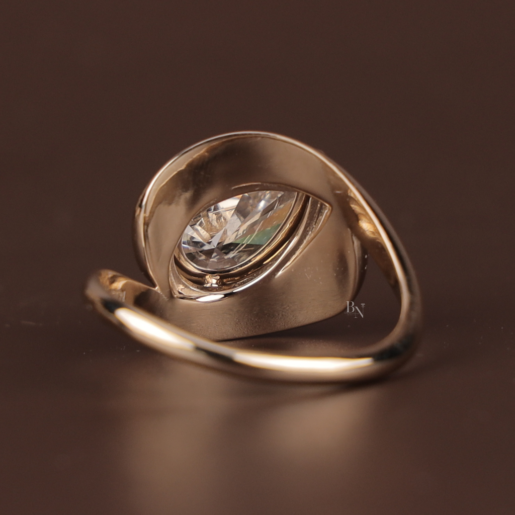 3ct Pear Cut Lab Grown Diamond Engagement Ring | Solid 14k Gold Unique Swirl Bypass Setting | Modern Teardrop Solitaire | Bridal Jewelry