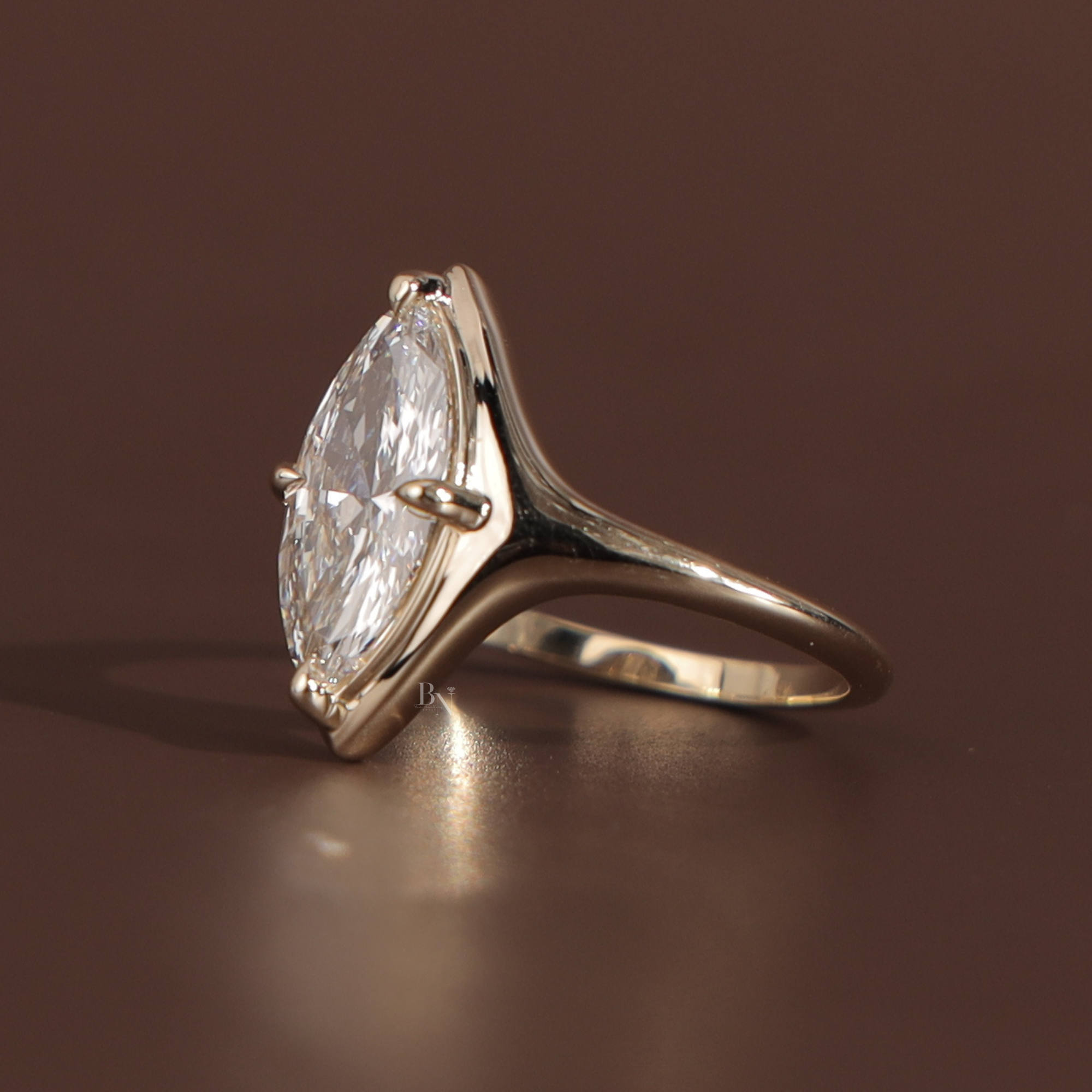 2.5ct Marquise Lab Grown Diamond Engagement Ring | 14K Yellow Gold Bezel Set Solitaire | Unique V Prong Bridal Ring | IGI Certified Jewelry