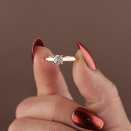 Round Brilliant Lab Grown Diamond Engagement Ring | Hidden Halo Pavé Band 14K Gold