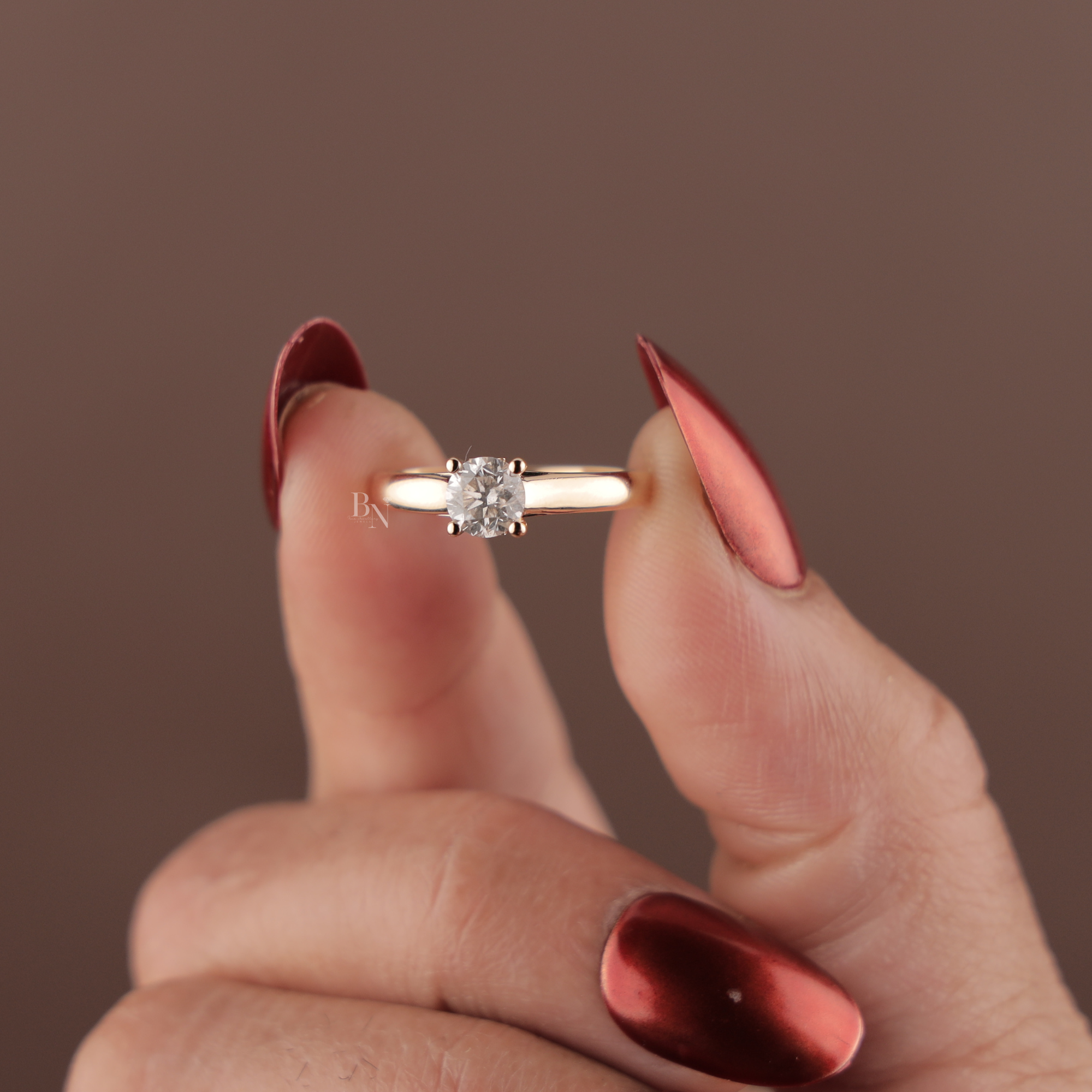 Round Brilliant Cut Lab Grown Diamond Engagement Ring | Hidden Halo Pave Band | 14K Gold Solitaire | IGI Certified Jewelry | Bridal Ring