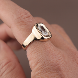 2ct Radiant Cut Lab Grown Diamond Engagement Ring | Bezel Set Signet 14K Yellow Gold