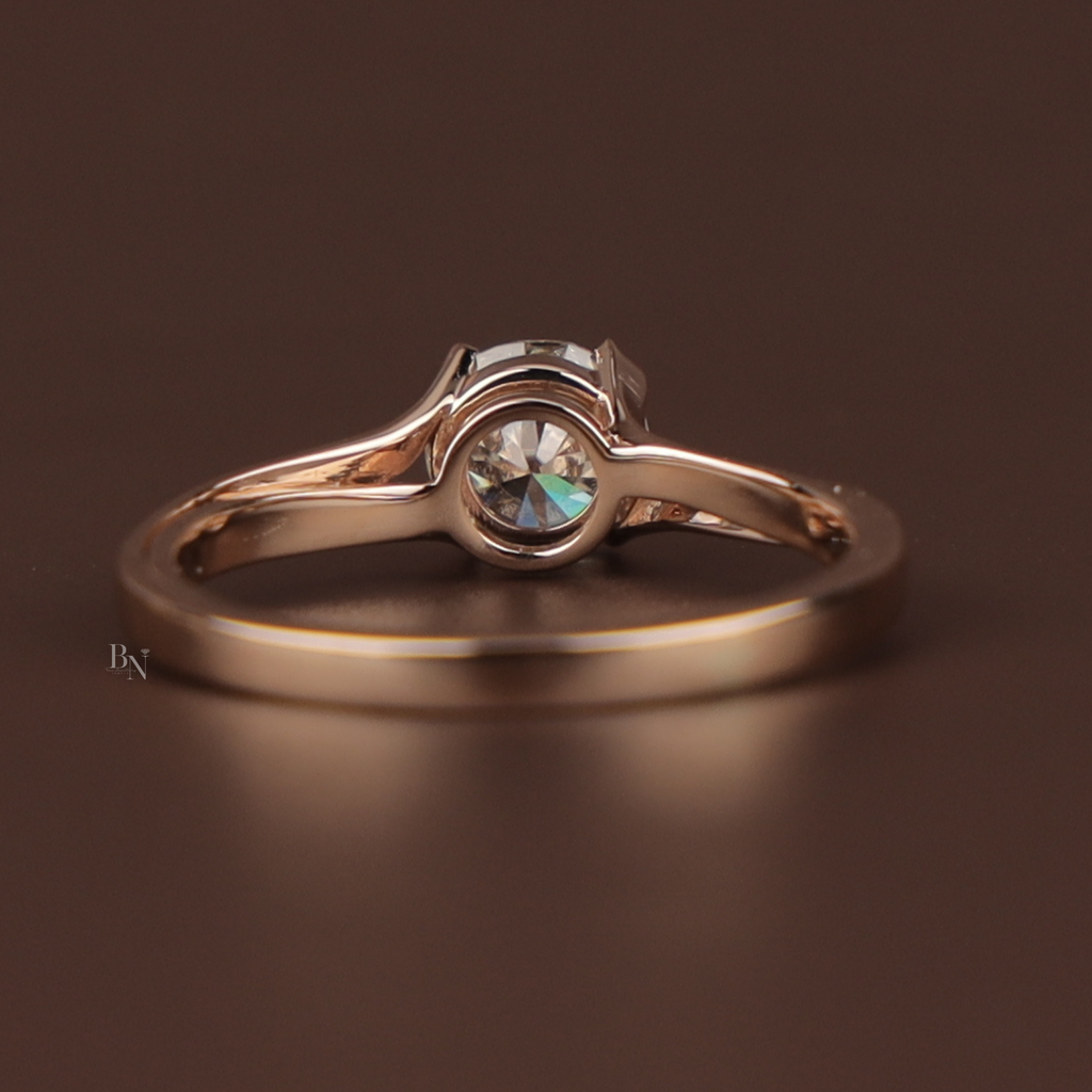 Round Brilliant Cut Lab Grown Diamond Engagement Ring | Bypass Solitaire Setting | 14K Yellow Gold | IGI Certified | Minimalist Bridal Ring