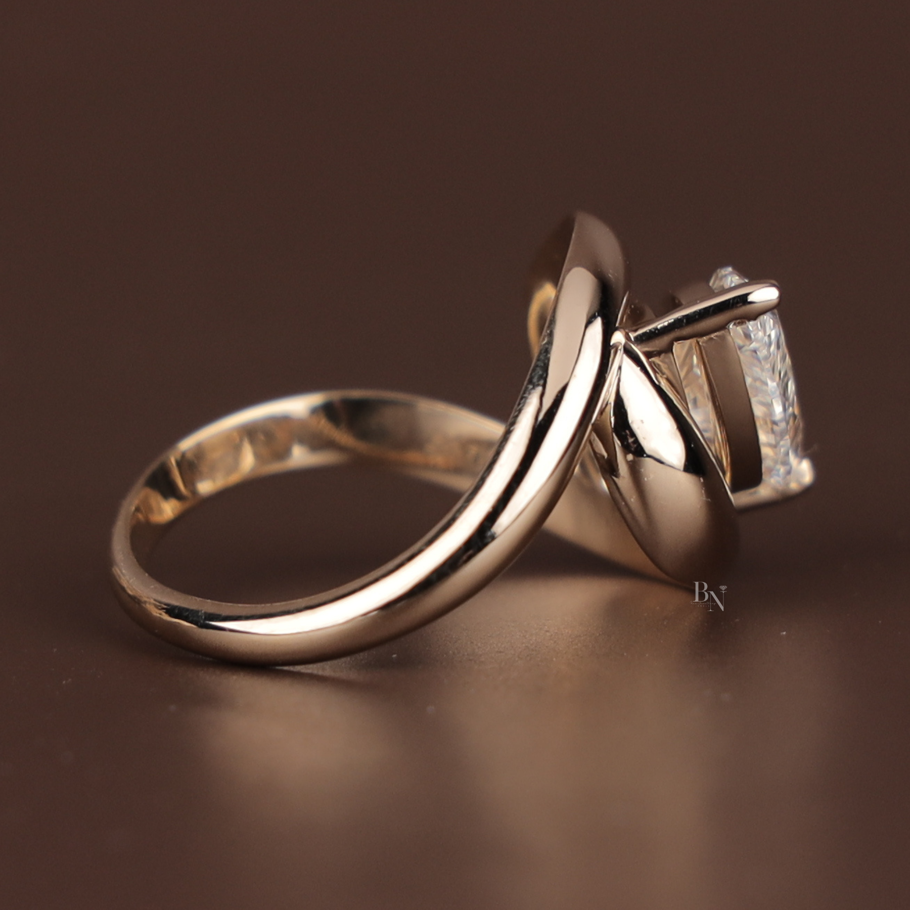 3ct Pear Cut Lab Grown Diamond Engagement Ring | Unique Swirl Bypass Solitaire 14K Gold