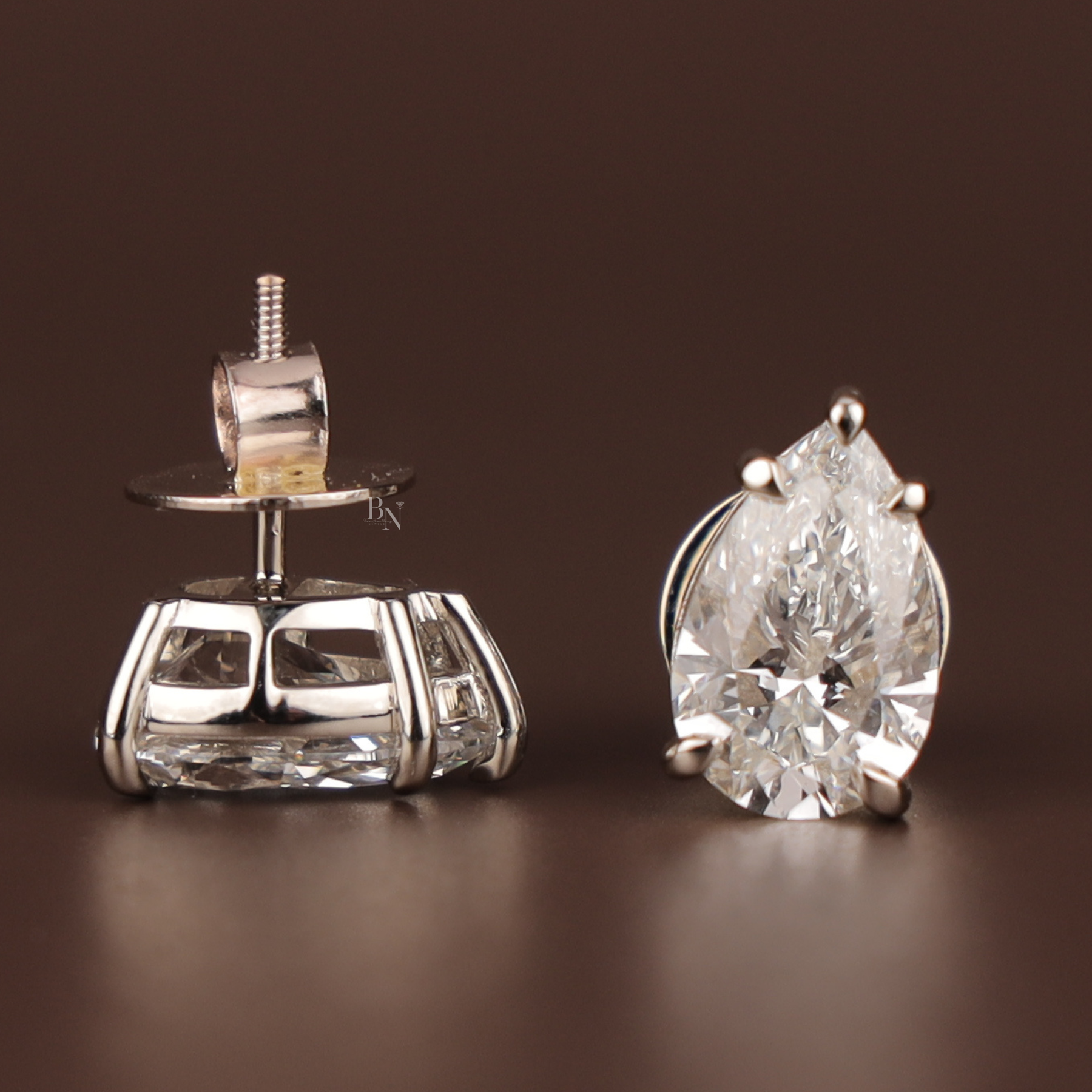 Pear Lab Grown Diamond Stud Earrings | Minimalist Solitaire 14K White Gold