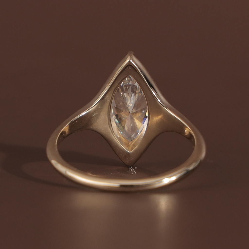 2.5ct Marquise Lab Grown Diamond Engagement Ring | 14K Yellow Gold Bezel Set Solitaire | Unique V Prong Bridal Ring | IGI Certified Jewelry