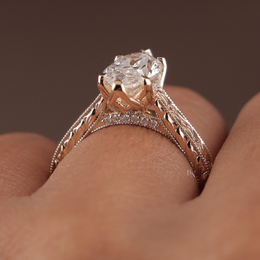 2ct Marquise Lab Grown Diamond Engagement Ring | Vintage Deco Filigree Hidden Halo 14K Rose Gold