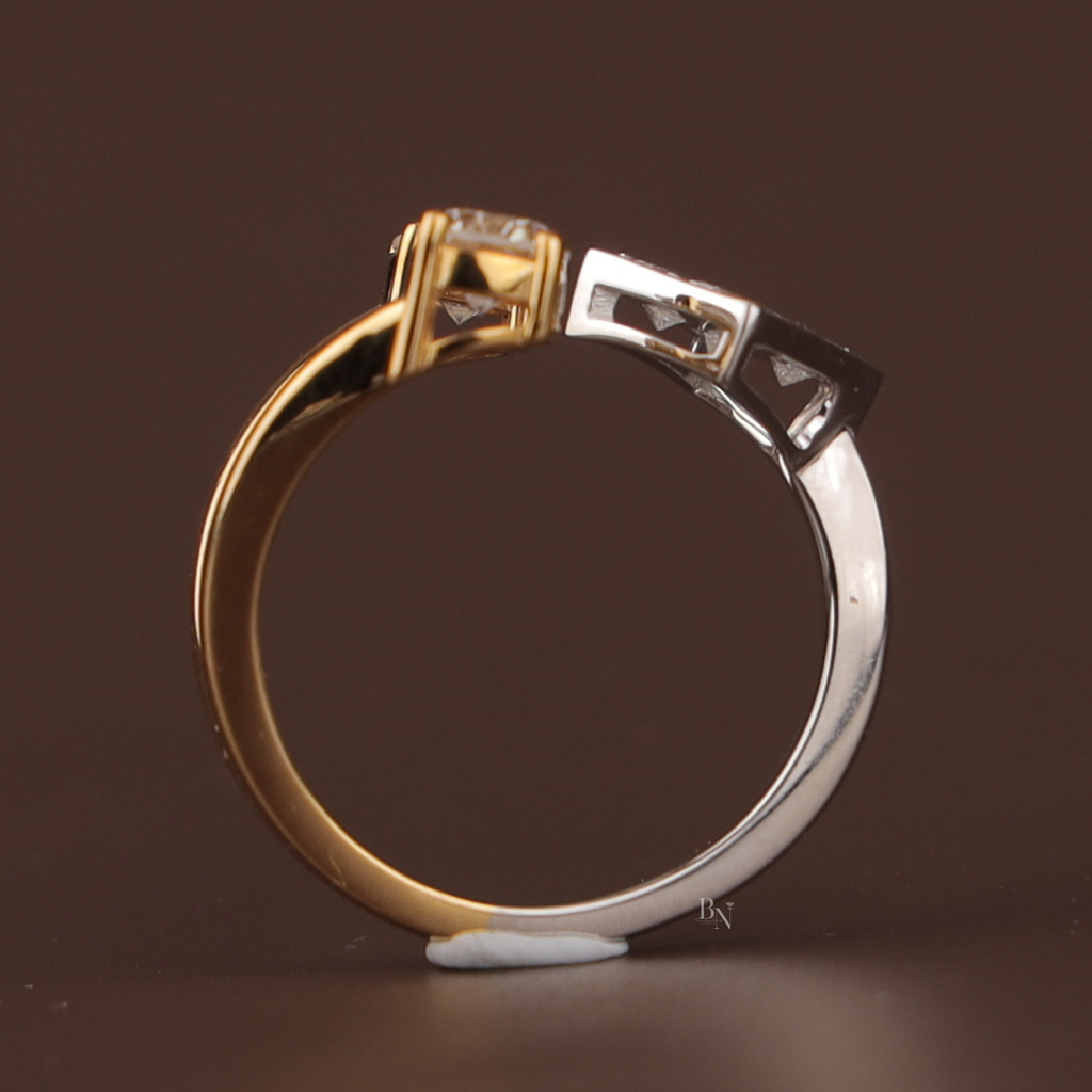 Toi et Moi Lab Grown Diamond Ring | Princess & Round Brilliant Bypass | 14K Two Tone Gold | Unique Bridal Engagement Ring | Type IIa | IGI