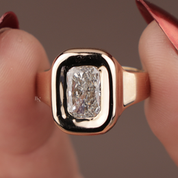 2ct Radiant Cut Lab Grown Diamond Engagement Ring | Bezel Set Signet 14K Yellow Gold