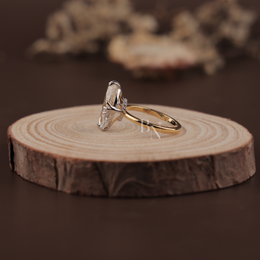3ct Old Mine Moval Lab Grown Diamond Engagement Ring | Two Tone Hidden Halo Claw Prong 14K Gold