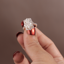 3.5ct Radiant Cut Lab Grown Diamond Engagement Ring | Hidden Halo Rose Gold Bridal Ring 14K