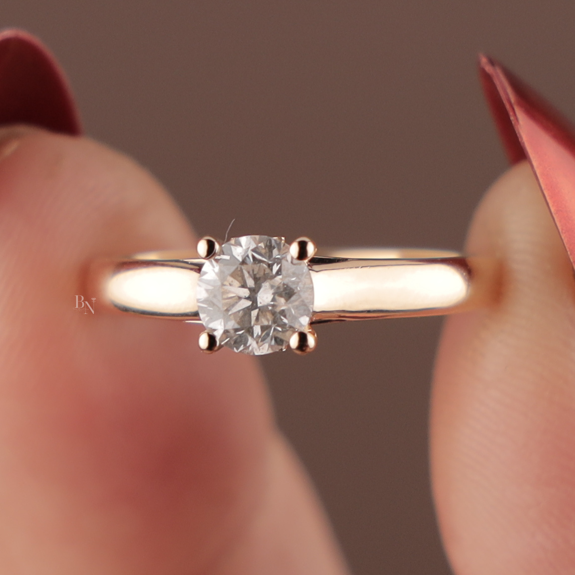 Round Brilliant Cut Lab Grown Diamond Engagement Ring | Hidden Halo Pave Band | 14K Gold Solitaire | IGI Certified Jewelry | Bridal Ring
