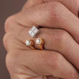 Toi et Moi Lab Grown Diamond Ring | Princess Round Brilliant Bypass 14K Two Tone Gold