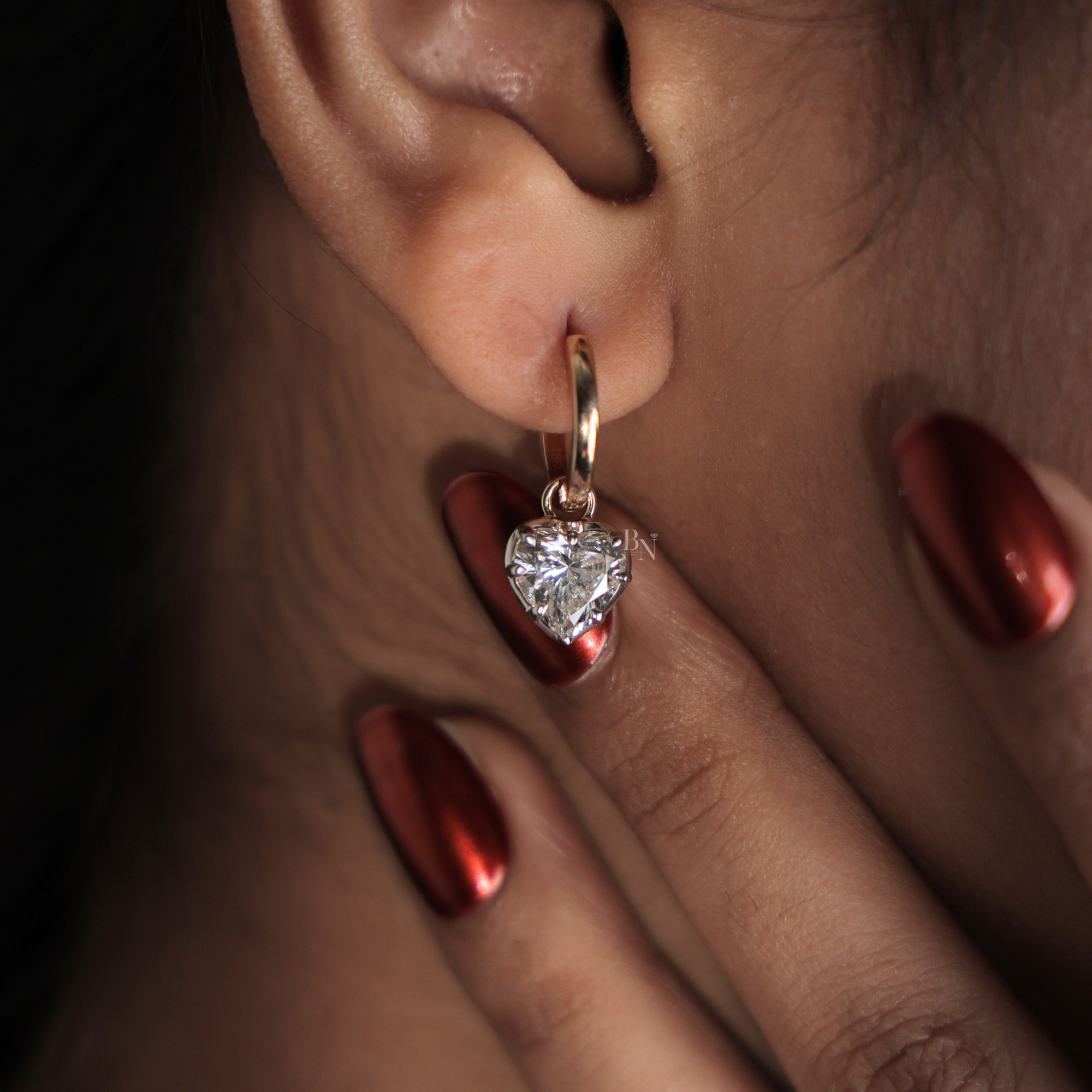 3ct Heart Cut Lab Grown Diamond Earrings | 18K Yellow Gold Hidden Halo Hoops | IGI Certified Lab Diamond Studs | Pave Bridal Jewelry Gift