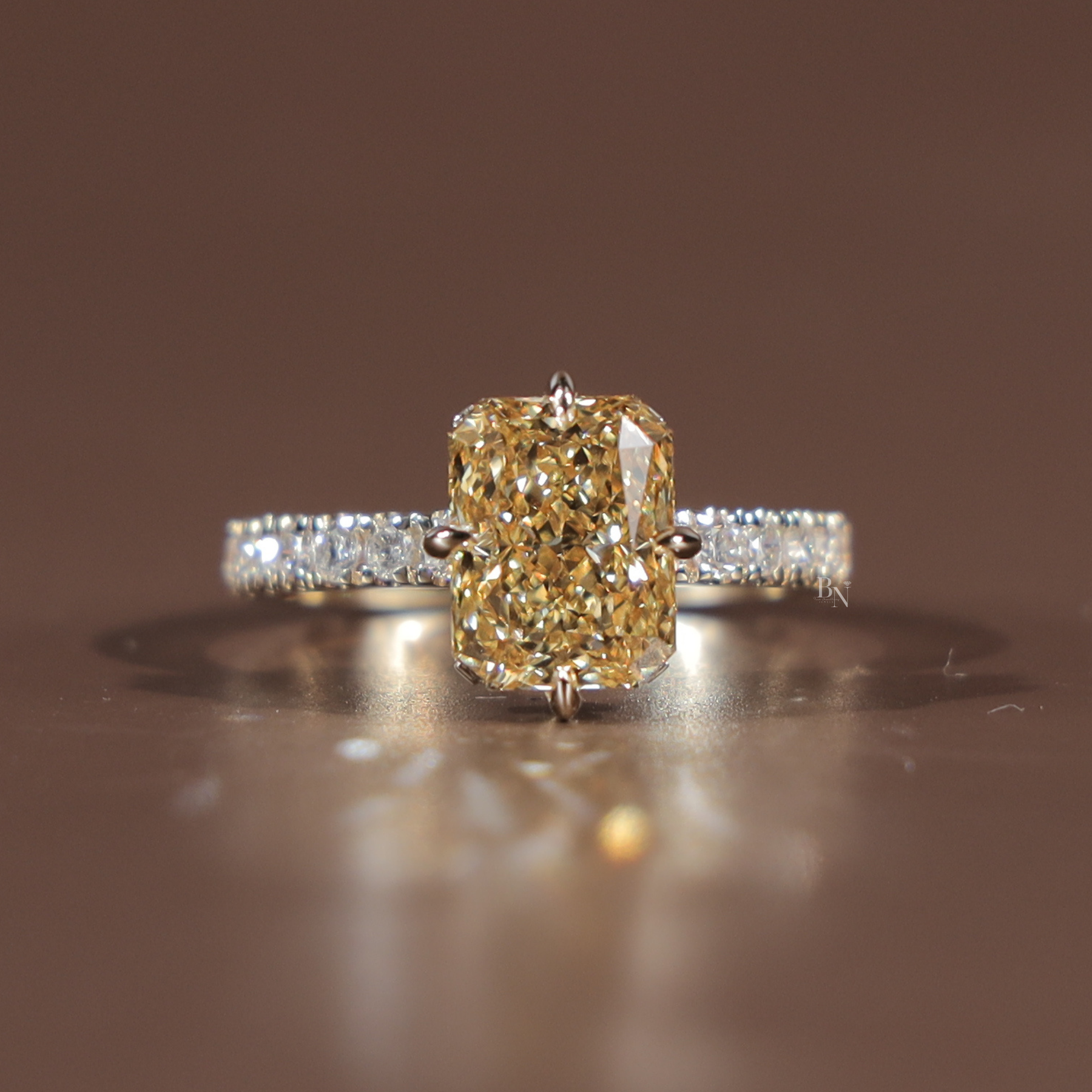 3.5ct Fancy Yellow Radiant Cut Lab Grown Diamond Engagement Ring | Solitaire 14K Gold