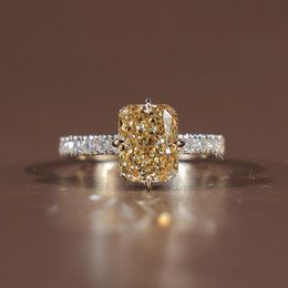 3.5ct Fancy Yellow Radiant Cut Lab Grown Diamond Engagement Ring | Solitaire 14K Gold