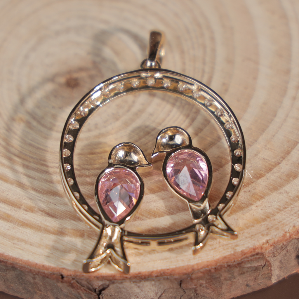 Pink Diamond Bird Pendant | Pear Cut Pink Lab Grown Diamond Love Birds Pendant | 14K White Gold Circle Jewelry | Romantic Anniversary Gift(Only Pendant)