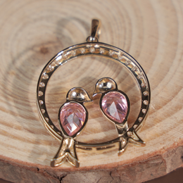 Pink Diamond Love Birds Pendant | Pear Cut Pink Lab Grown Diamond Circle 14K White Gold