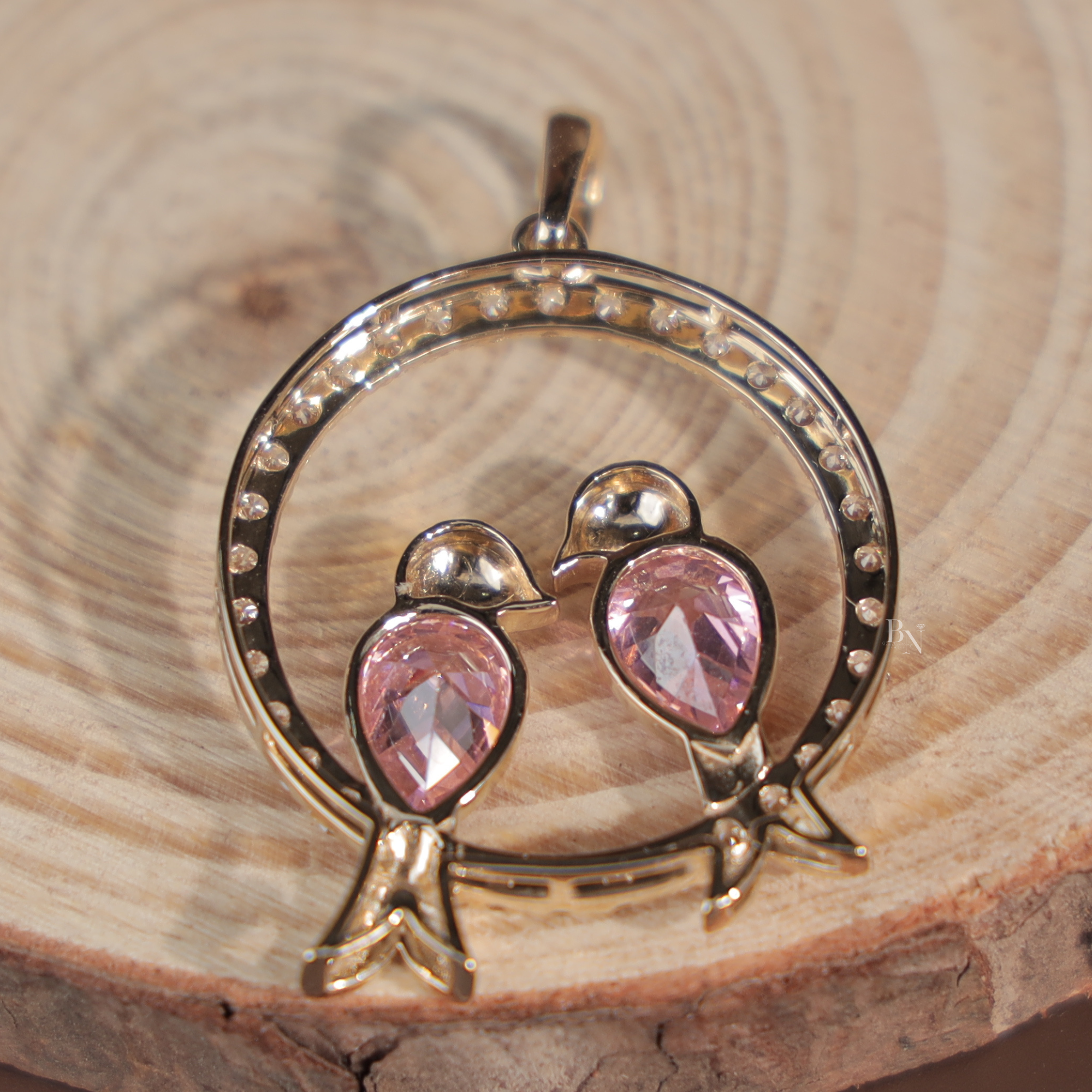 Pink Diamond Bird Pendant | Pear Cut Pink Lab Grown Diamond Love Birds Pendant | 14K White Gold Circle Jewelry | Romantic Anniversary Gift(Only Pendant)