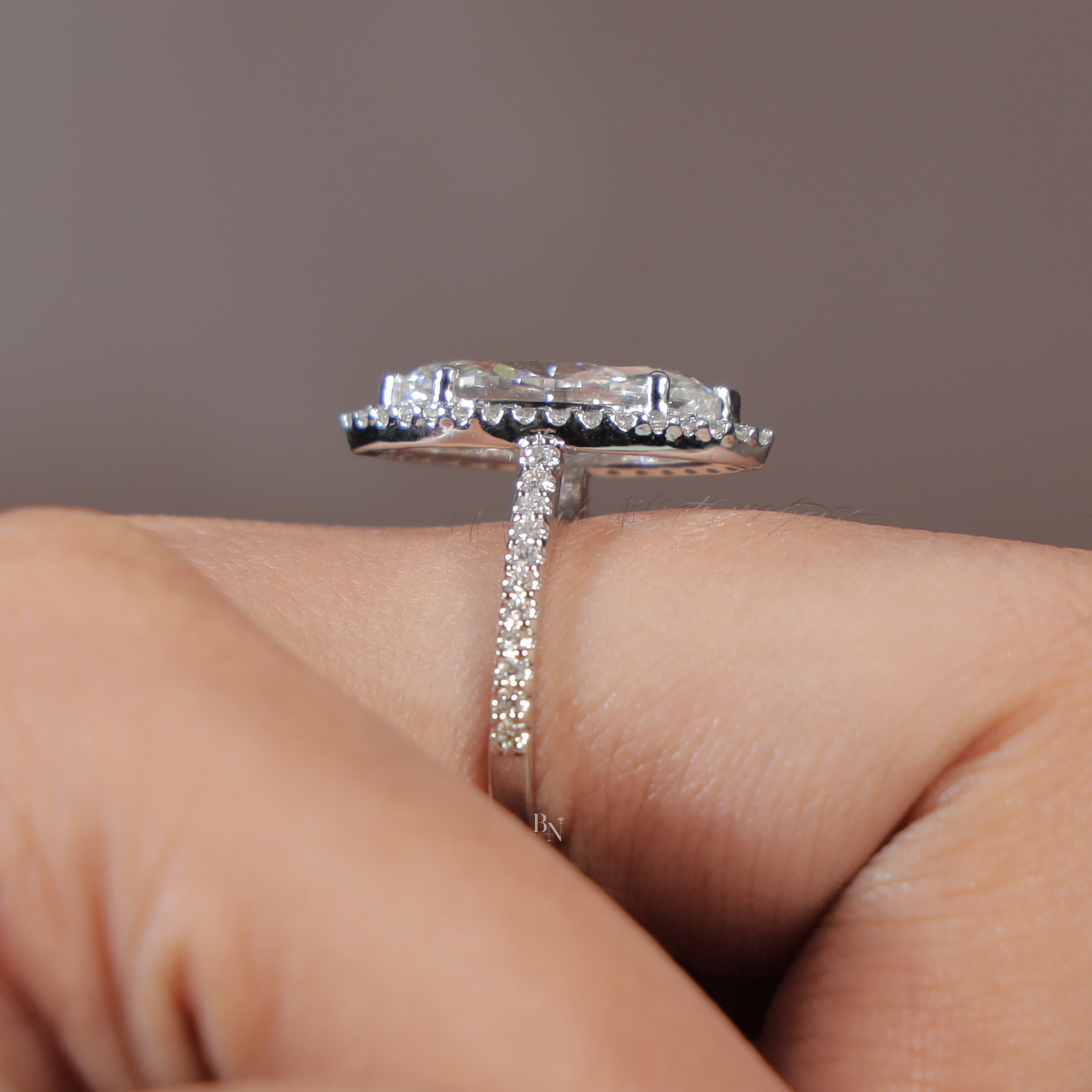 3ct Marquise Lab Grown Diamond Engagement Ring | Halo Pavé Band 14K White Gold