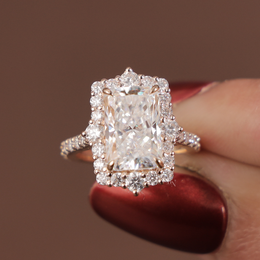 3.5ct Radiant Cut Lab Grown Diamond Engagement Ring | Hidden Halo Rose Gold Bridal Ring 14K