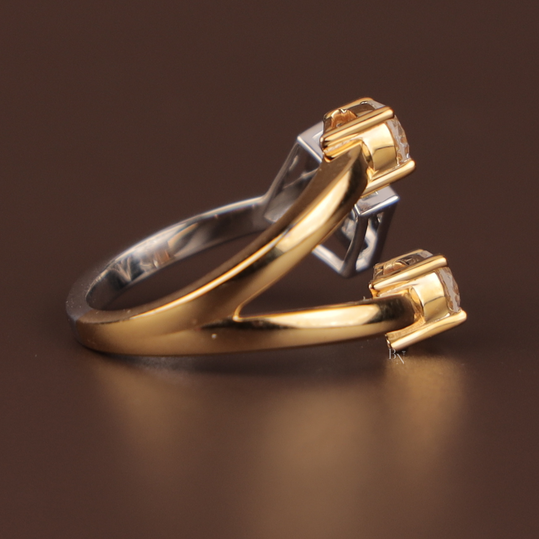 Toi et Moi Lab Grown Diamond Ring | Princess Round Brilliant Bypass 14K Two Tone Gold