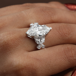 3.50ct Marquise Lab Grown Diamond Engagement Ring | Butterfly Side Stones V-Prong 14K White Gold