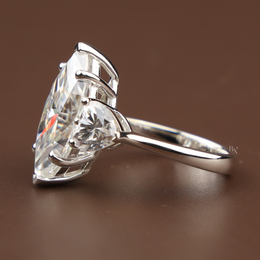 5.50ct Marquise Lab Grown Diamond Engagement Ring | Heart Side Stones Three Stone 14K White Gold