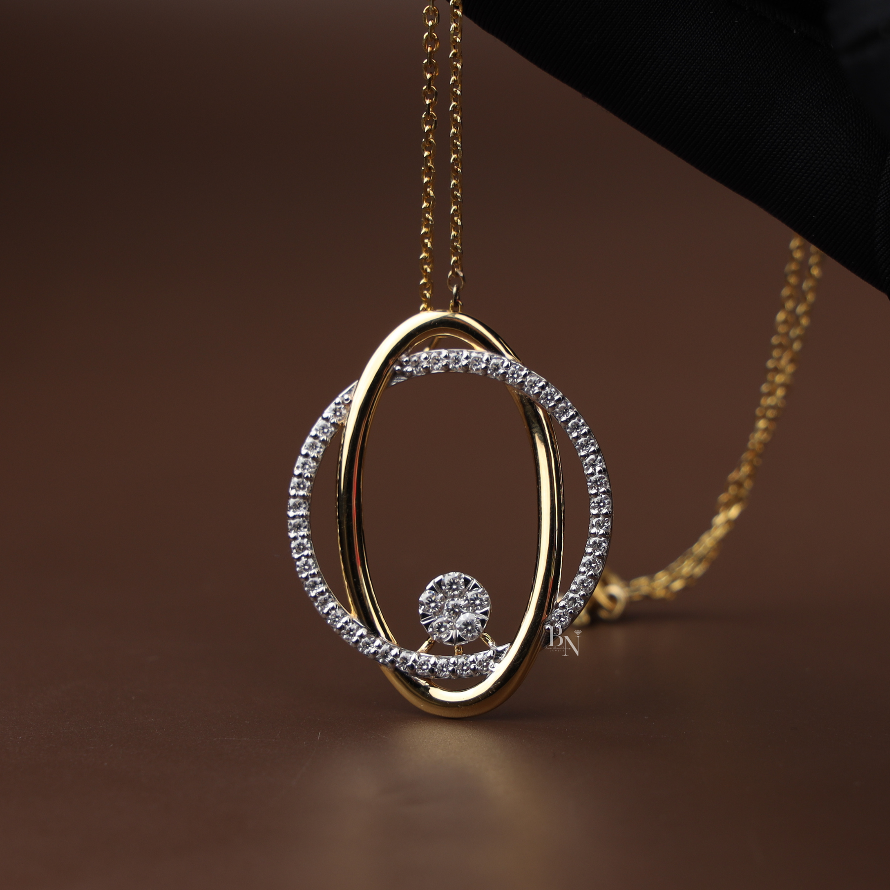 1.50ctw Oval Lab Grown Diamond Necklace Set | Interlocking Circle Pendant 14K Gold