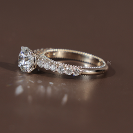 2ct Round Brilliant Lab Grown Diamond Engagement Ring | Filigree Gallery Pavé Milgrain Vintage 14K Rose Gold