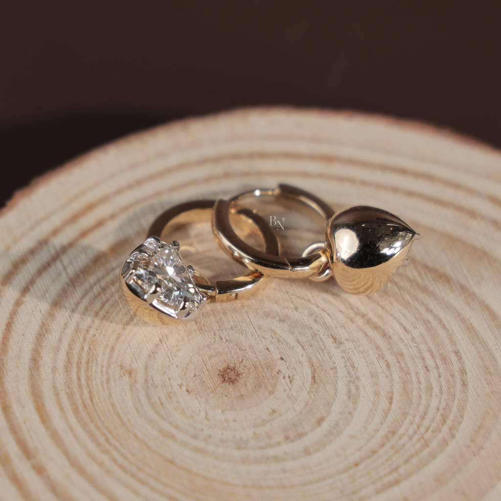 3ct Heart Cut Lab Grown Diamond Earrings | 18K Yellow Gold Hidden Halo Hoops | IGI Certified Lab Diamond Studs | Pave Bridal Jewelry Gift