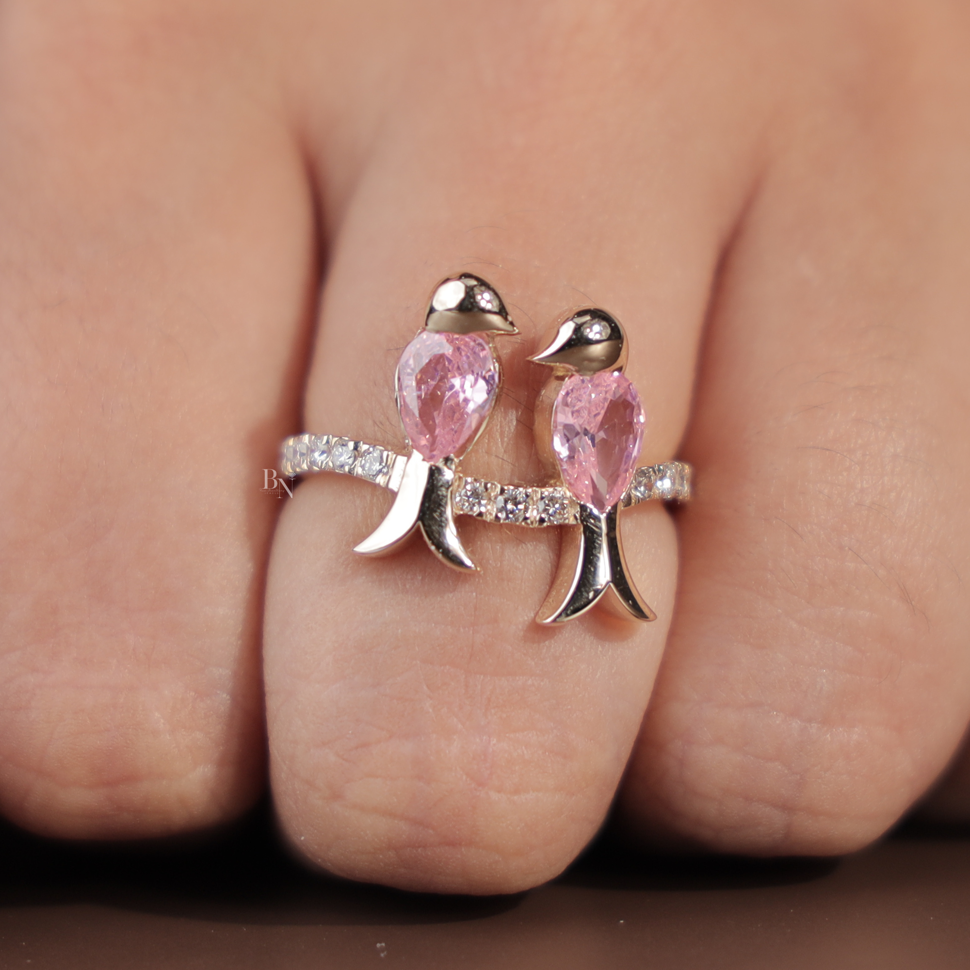 Pink Diamond Bird Ring | Pear Cut Pink Lab Diamond Toi et Moi Bird Jewelry | 14K Gold Nature Inspired Ring | Romantic Anniversary Gift