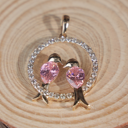 Pink Diamond Love Birds Pendant | Pear Cut Pink Lab Grown Diamond Circle 14K White Gold