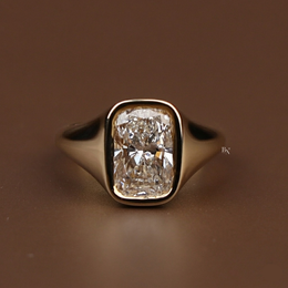 3ct Cushion Cut Lab Grown Diamond Engagement Ring | Bezel Set Signet 14K Yellow Gold