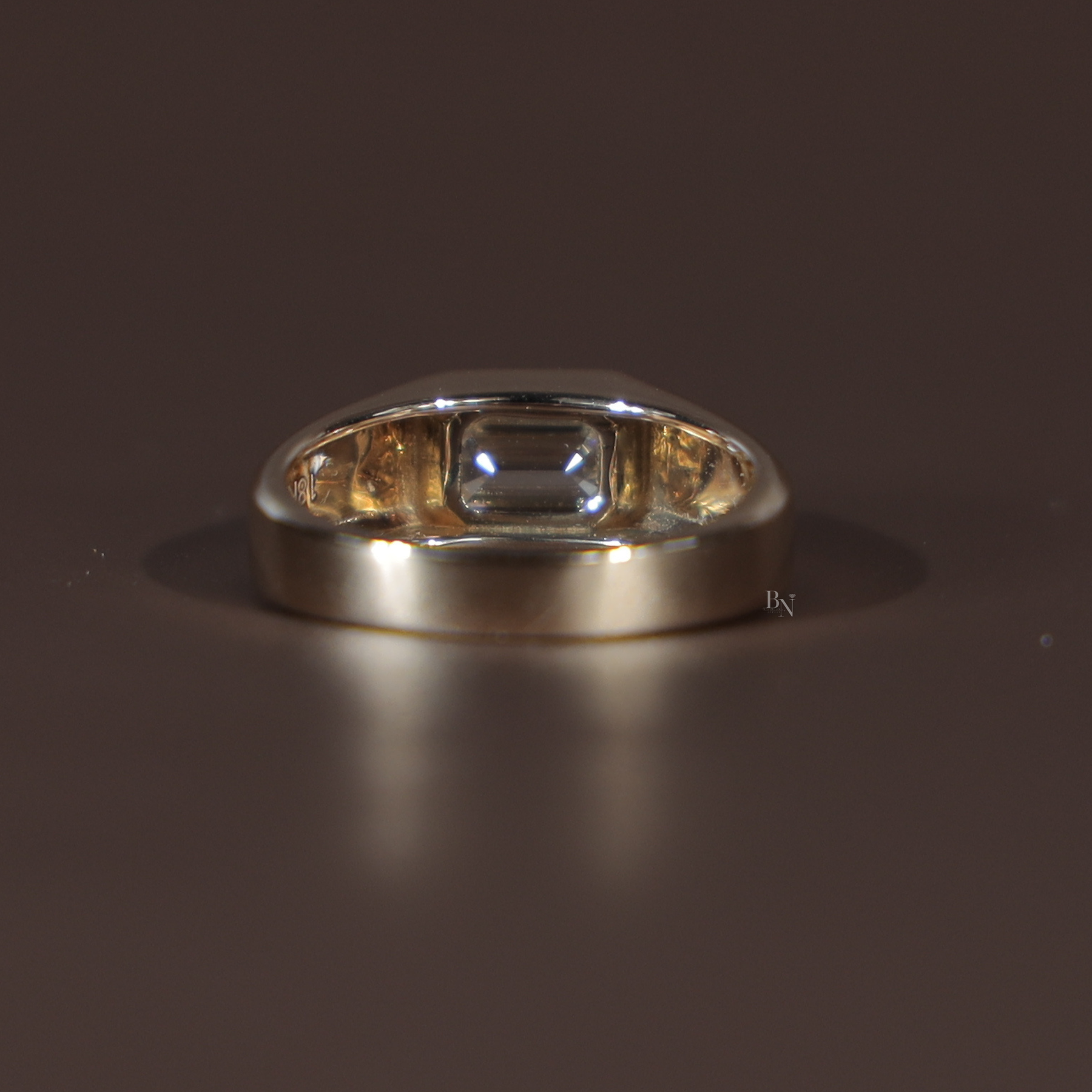 1ct Emerald Cut Lab Grown Diamond Engagement Ring | East West Bezel Set Signet 14K Yellow Gold