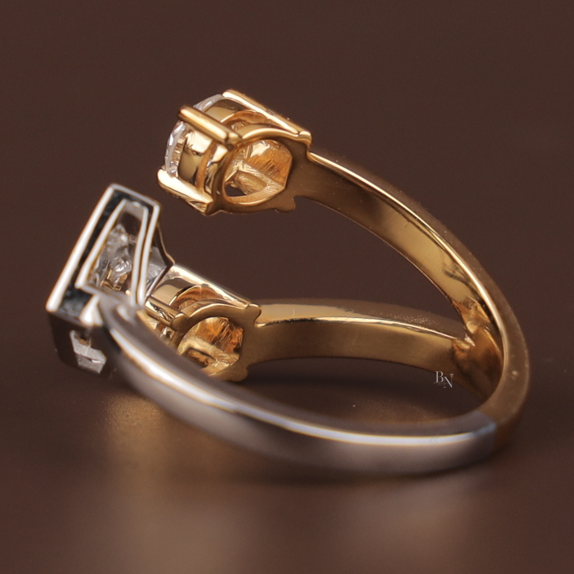Toi et Moi Lab Grown Diamond Ring | Princess & Round Brilliant Bypass | 14K Two Tone Gold | Unique Bridal Engagement Ring | Type IIa | IGI