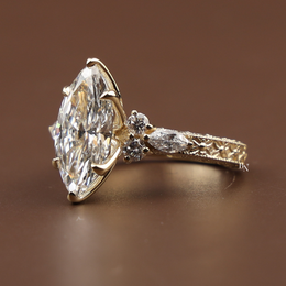 3ct Marquise Lab Grown Diamond Engagement Ring | Vintage Filigree Lotus Antique Bridal 14K Gold
