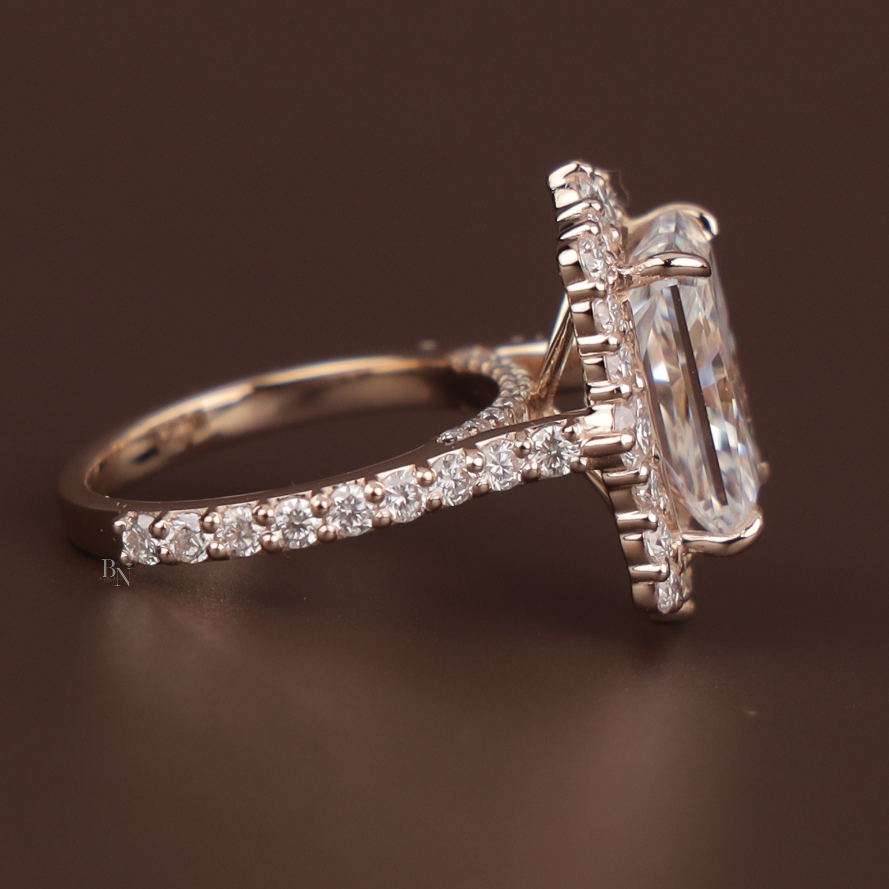 3.5ct Radiant Cut Lab Grown Diamond Engagement Ring | Hidden Halo Rose Gold Bridal Ring 14K