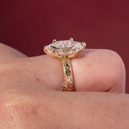 3ct Marquise Lab Grown Diamond Engagement Ring | Vintage Hand Engraved Art Deco Band 14K Yellow Gold